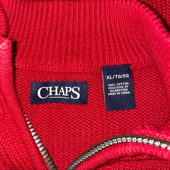 Chaps Red Cotton Knit 1/4 Zip Pullover Sweater - Picture 4 of 4